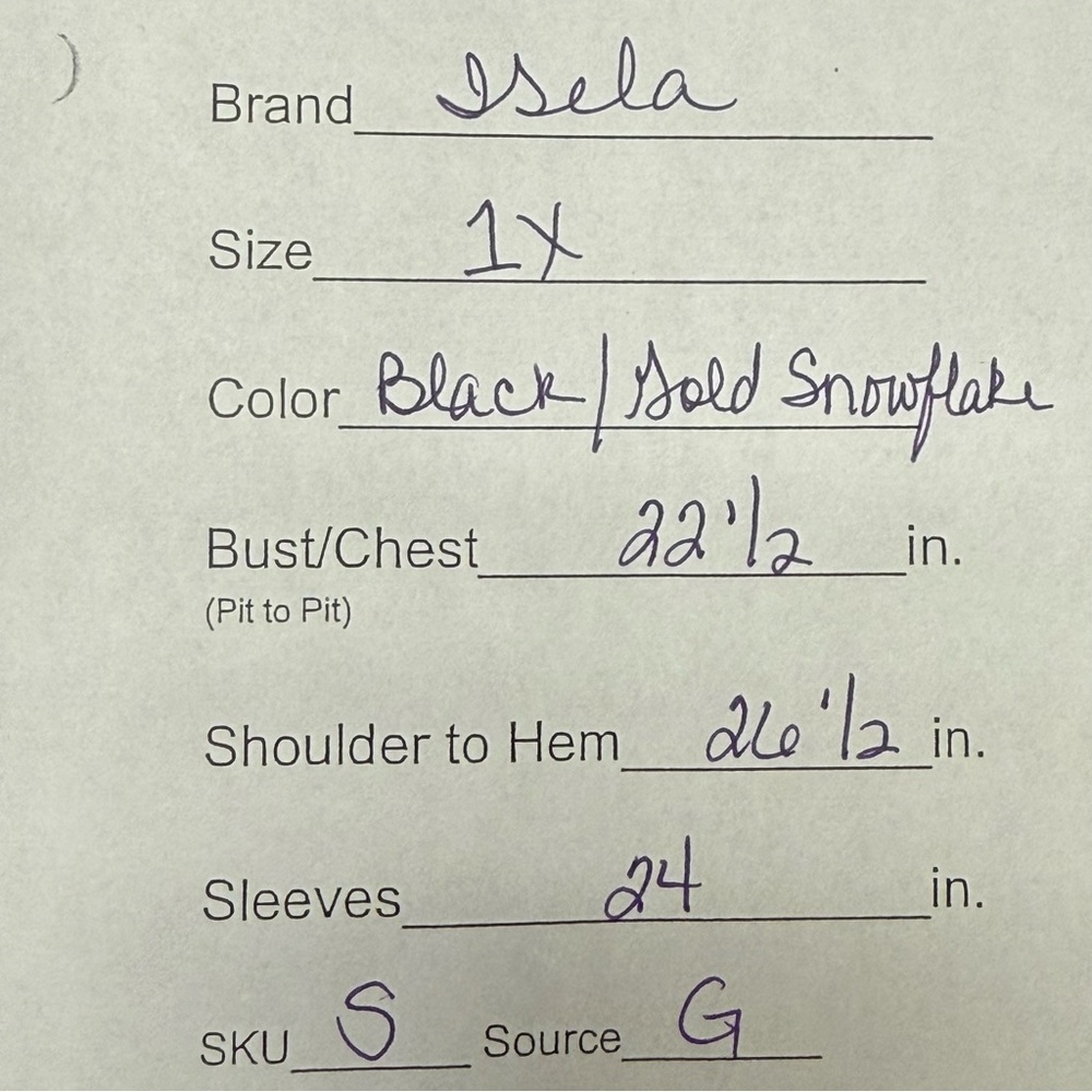 Isela Woman Black Gold Sequin Snowflake Holiday Top 1X Long Sleeve Christmas - Picture 8 of 8